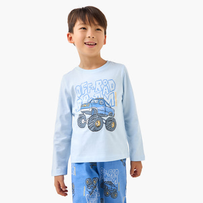 Juniors Cotton Round Neck Long Sleeve Pyjama Set with Wild Animal Print