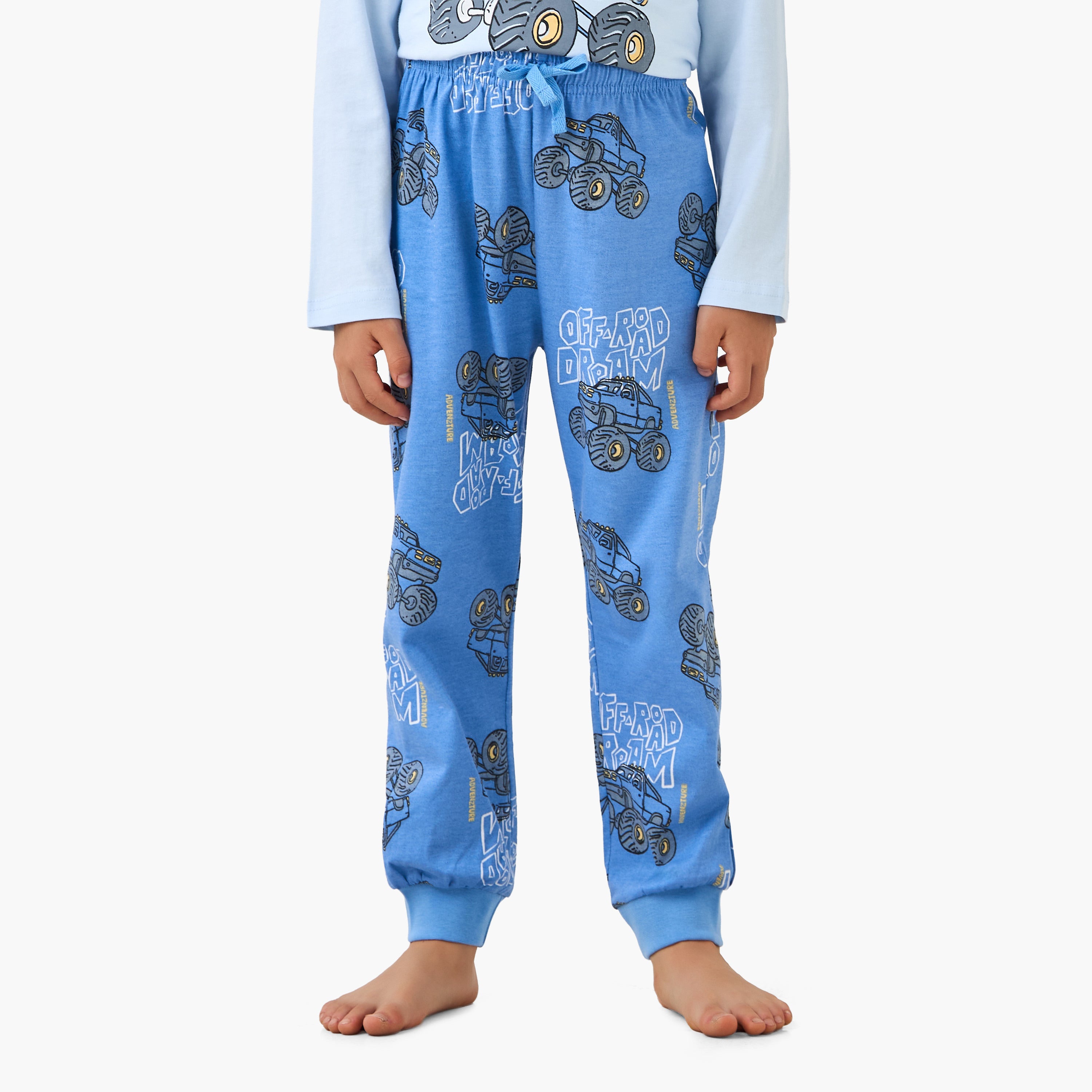 Juniors Cotton Round Neck Long Sleeve Pyjama Set with Wild Animal Print