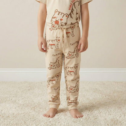 Juniors Cotton Crew Neck Short Sleeves Pyjama Set with Tiger Print