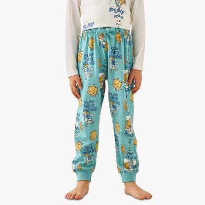 Juniors Cotton Round Neck Long Sleeve Pyjama Set with Wild Animal Print