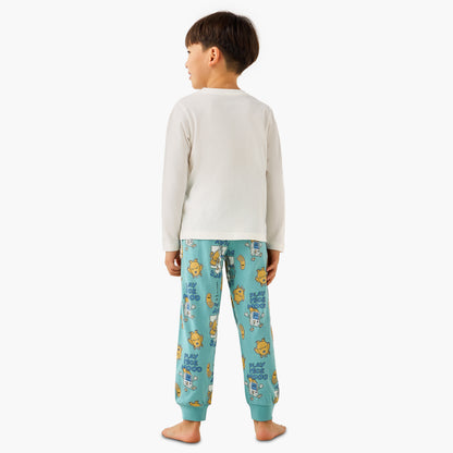 Juniors Cotton Round Neck Long Sleeve Pyjama Set with Wild Animal Print