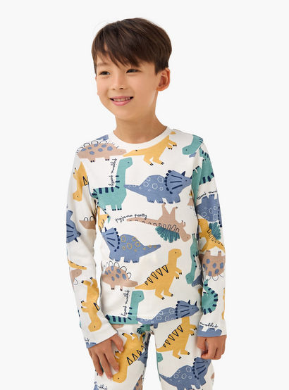 Juniors Cotton Crew Neck Long Sleeves Pyjama Set with Dinosaur Print-promo_babyshop_Buy2for69_UAE130126-image-2