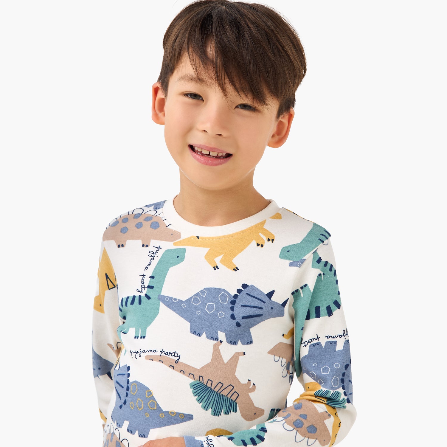 Juniors Cotton Crew Neck Long Sleeves Pyjama Set with Dinosaur Print