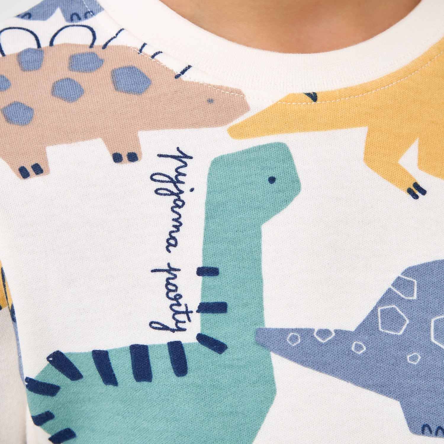 Juniors Cotton Crew Neck Long Sleeves Pyjama Set with Dinosaur Print