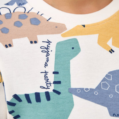Juniors Cotton Crew Neck Long Sleeves Pyjama Set with Dinosaur Print