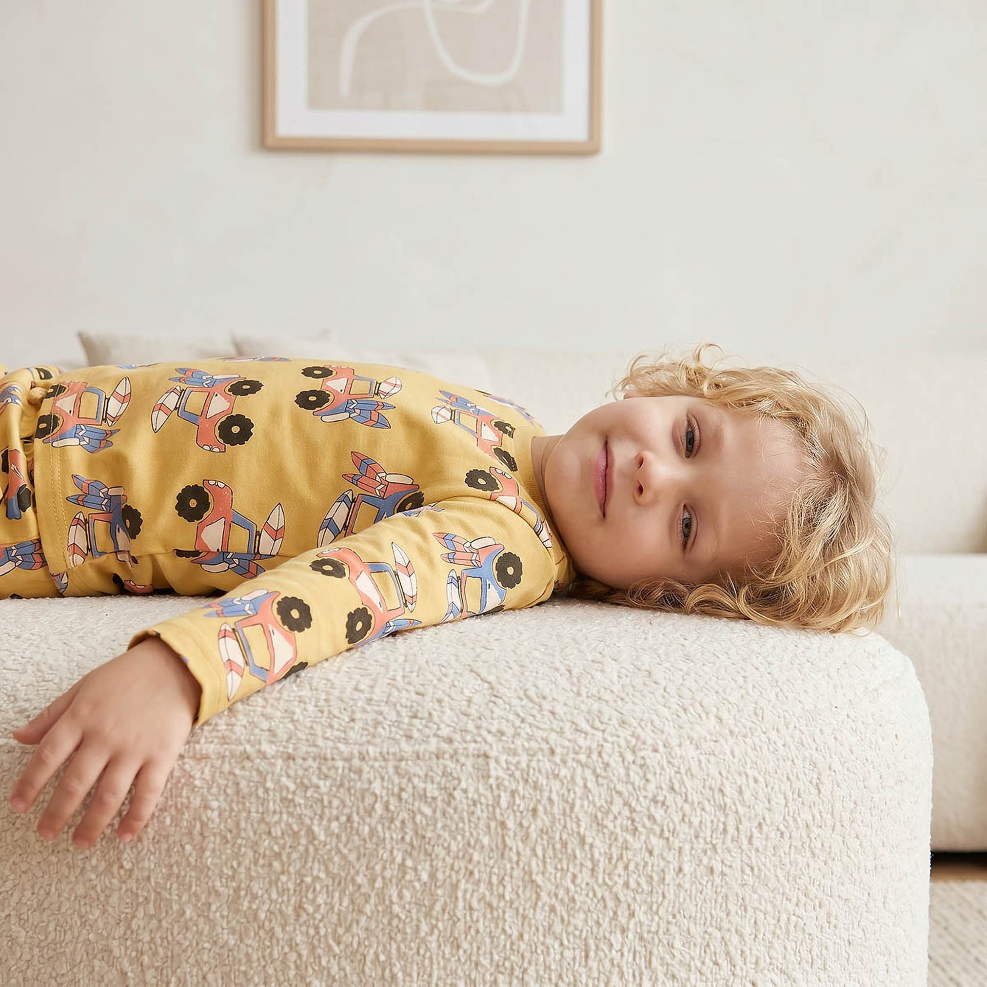 Juniors Cotton Round Neck Long Sleeves Pyjama Set with Vehicle Print
