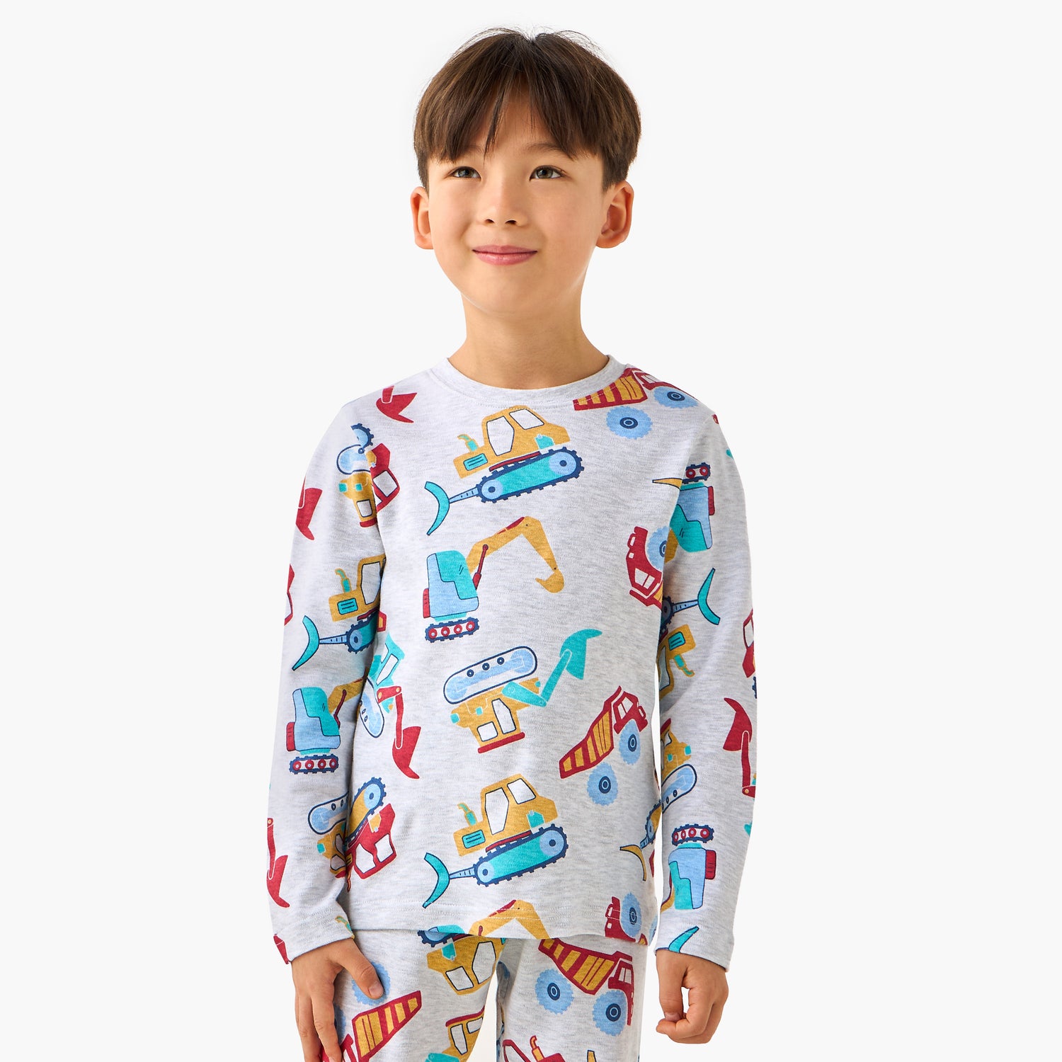 Juniors Cotton Crew Neck Long Sleeves Pyjama Set with Dinosaur Print