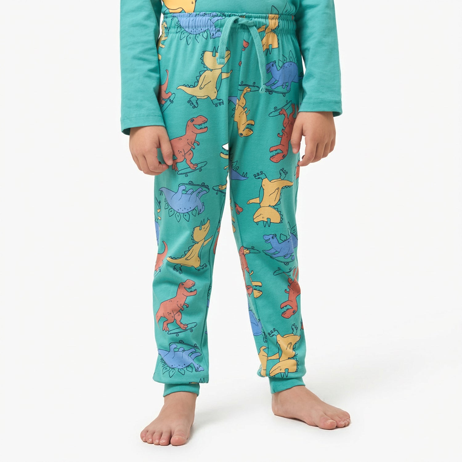 Juniors Cotton Crew Neck Long Sleeves Pyjama Set with Wild Animal Print