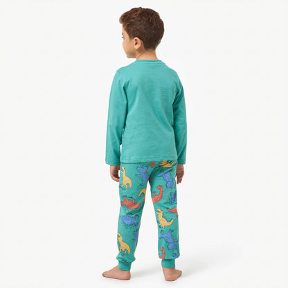 Juniors Cotton Crew Neck Long Sleeves Pyjama Set with Wild Animal Print