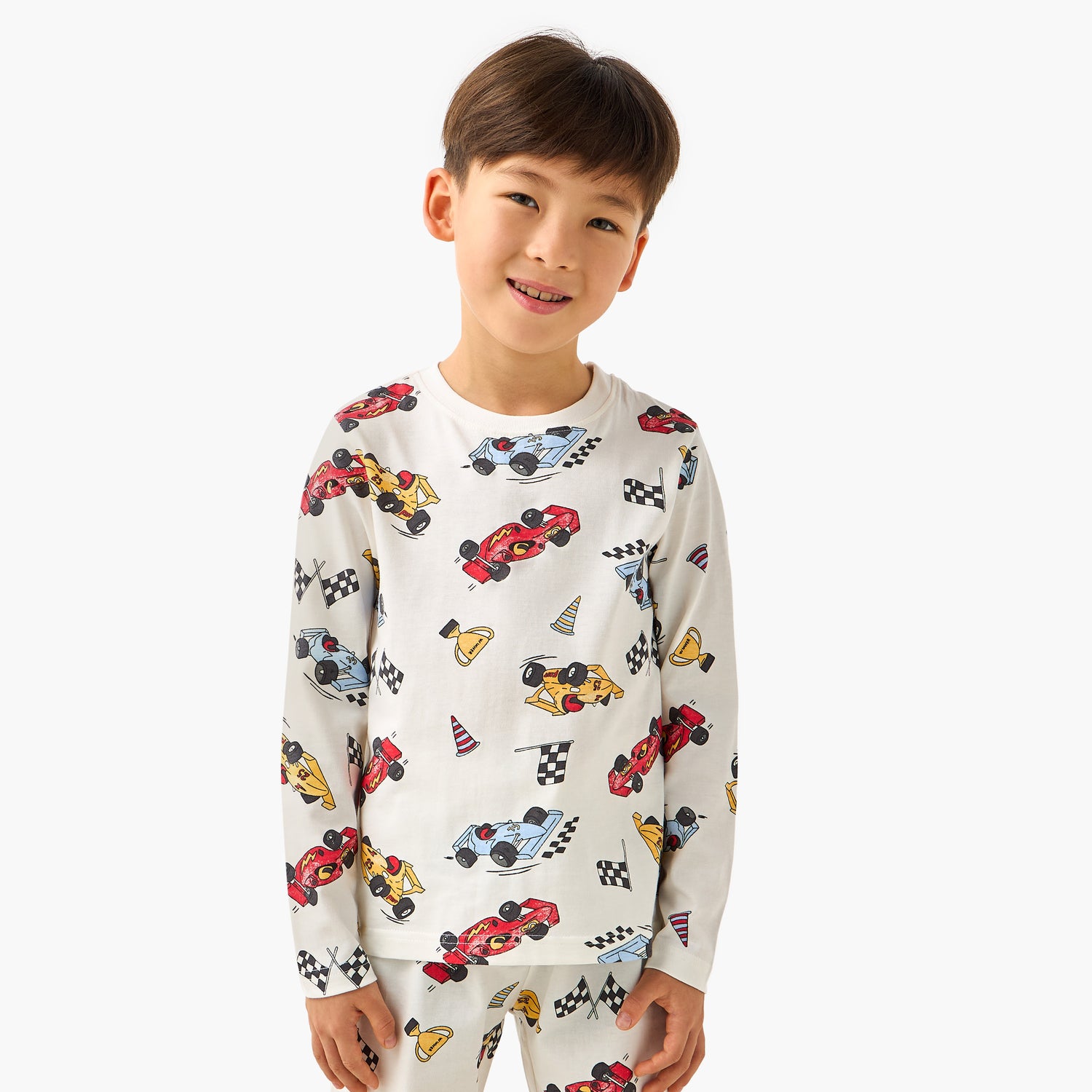 Juniors Cotton Crew Neck Long Sleeves Pyjama Set with Dinosaur Print