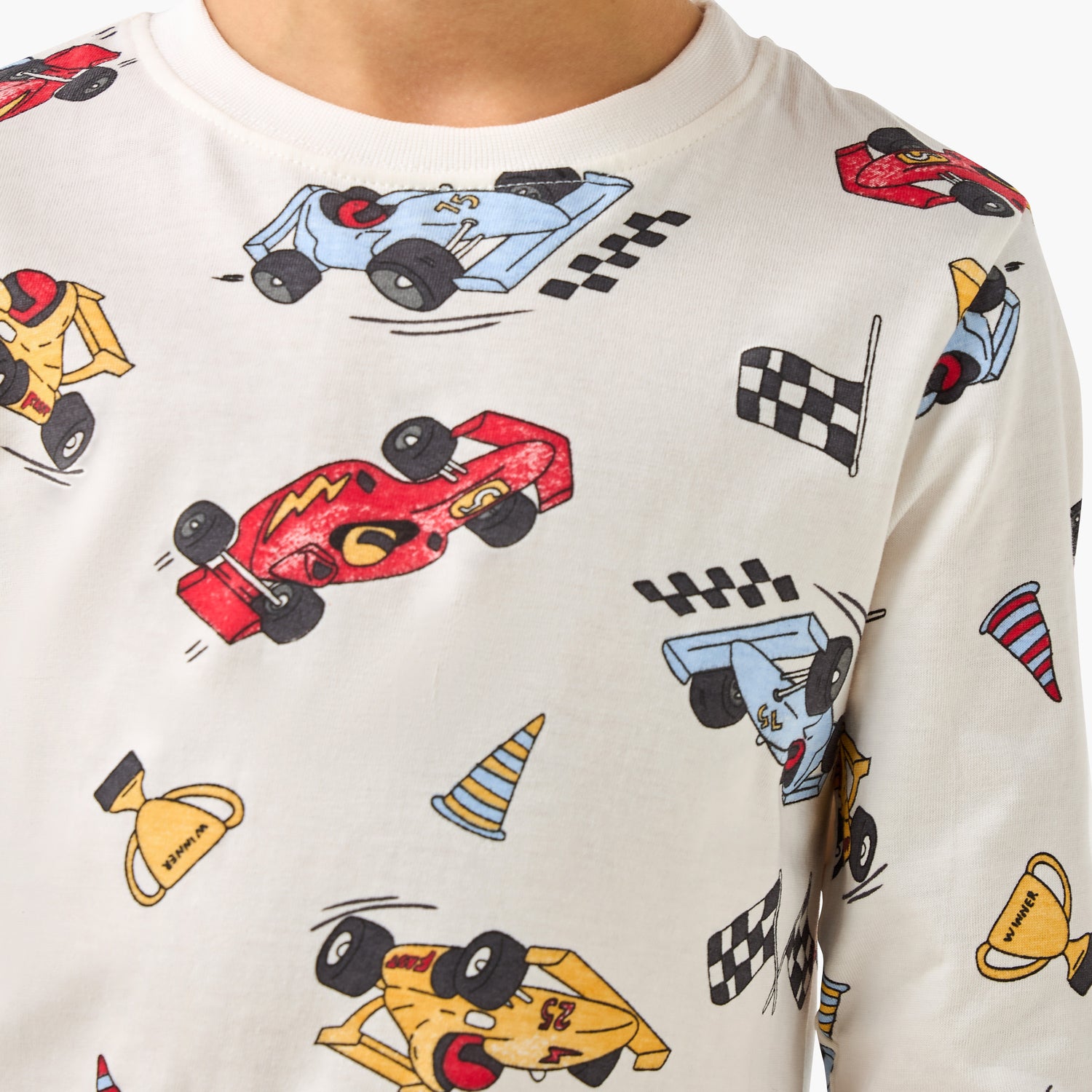 Juniors Cotton Crew Neck Long Sleeves Pyjama Set with Dinosaur Print