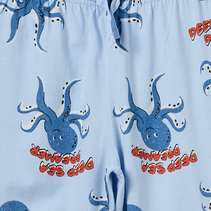 Juniors Cotton Crew Neck Short Sleeves Pyjama Set with Octopus Print