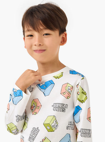 Juniors Cotton Crew Neck Long Sleeves Pyjama Set with Dinosaur Print-promo_babyshop_Buy2for69_UAE130126-image-5