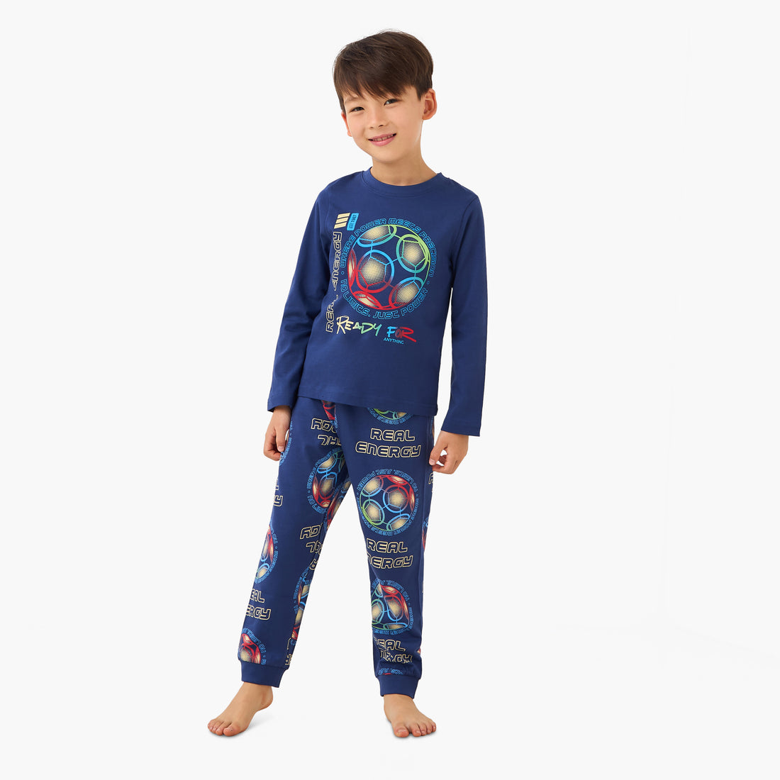 Juniors Cotton Round Neck Long Sleeve Pyjama Set with Wild Animal Print