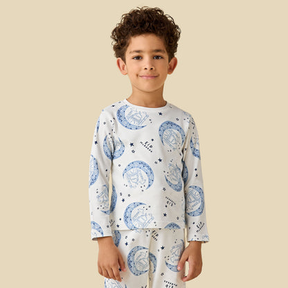Juniors Cotton Round Neck Long Sleeves Pyjama Set with Graphic Print