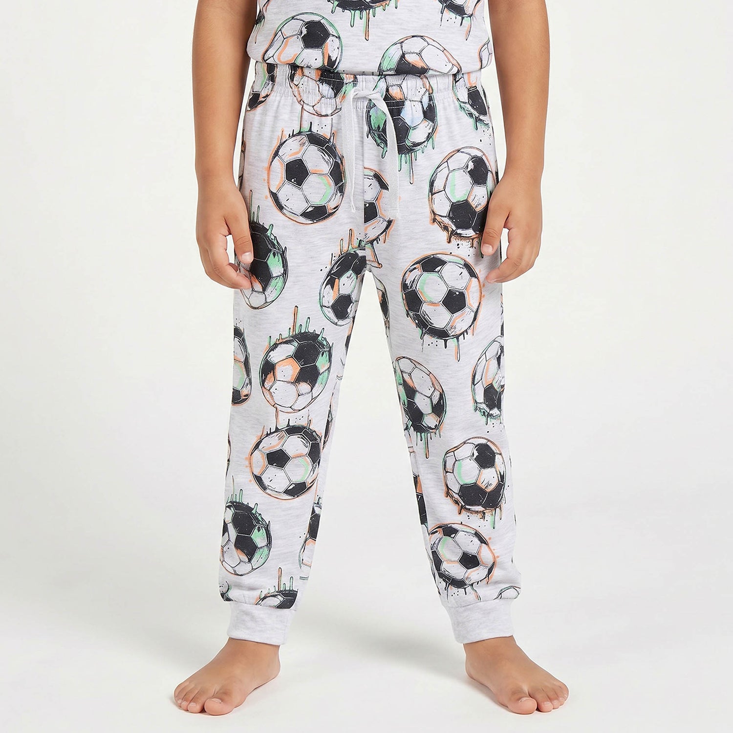 Juniors Cotton Crew Neck Short Sleeves Pyjama Set with Football Print