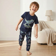 Juniors Cotton Crew Neck Short Sleeves Pyjama Set with Dinosaur Print-undefined-image-1