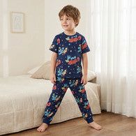 Juniors Cotton Crew Neck Short Sleeves Pyjama Set with Space Print-undefined-image-1