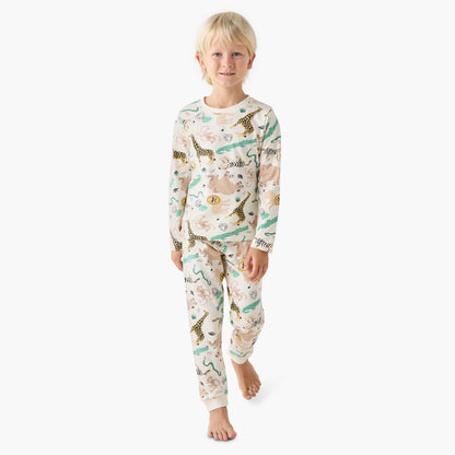 Juniors Cotton Crew Neck Long Sleeves Pyjama Set with Dinosaur Print