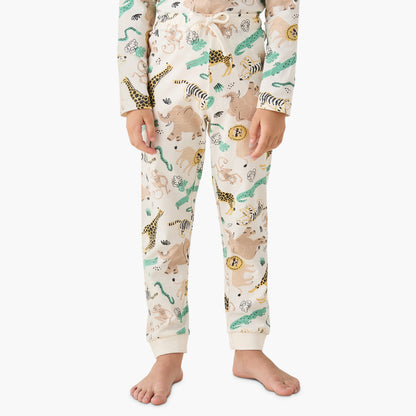 Juniors Cotton Crew Neck Long Sleeves Pyjama Set with Dinosaur Print
