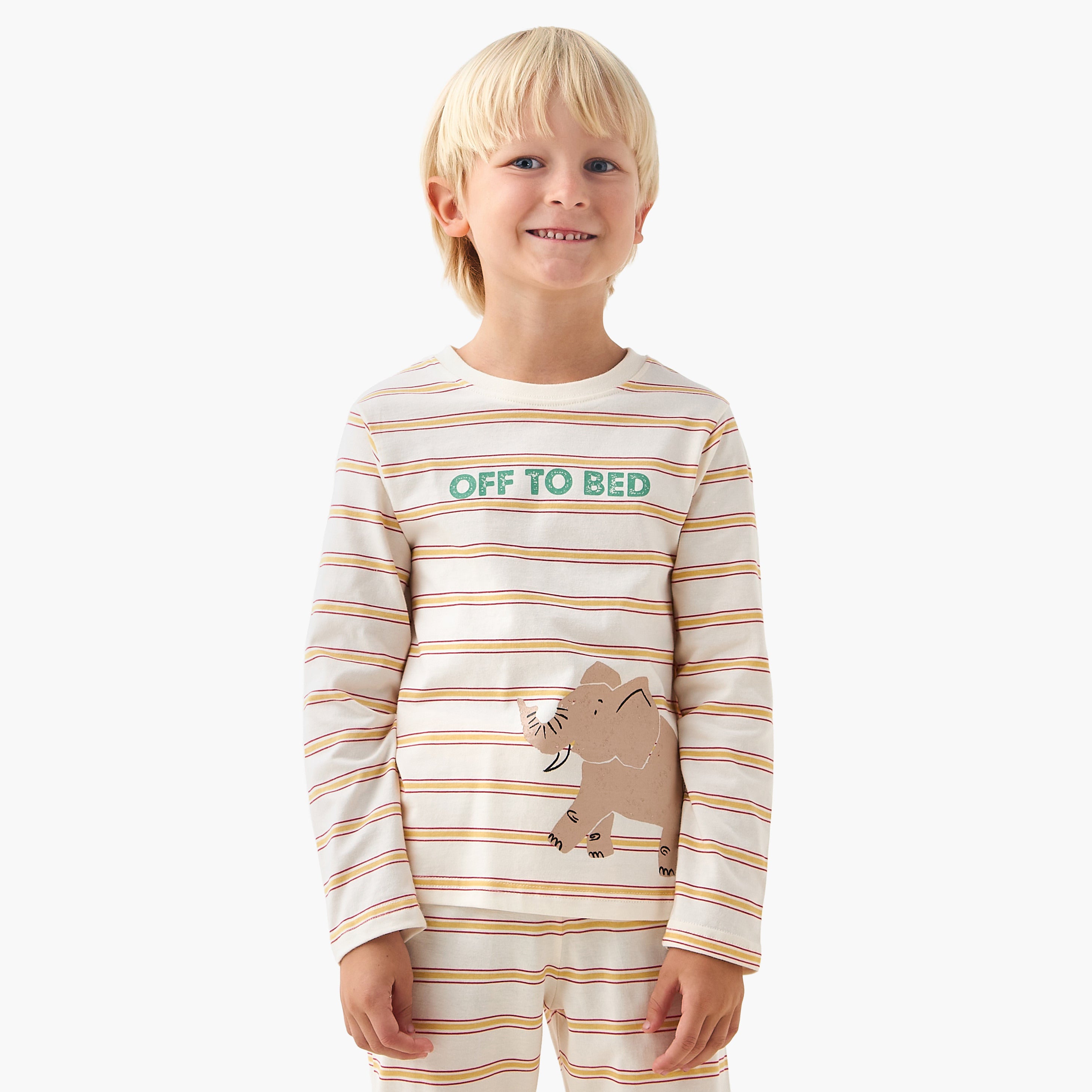 Juniors Cotton Crew Neck Long Sleeves Pyjama Set with Wild Animal Print