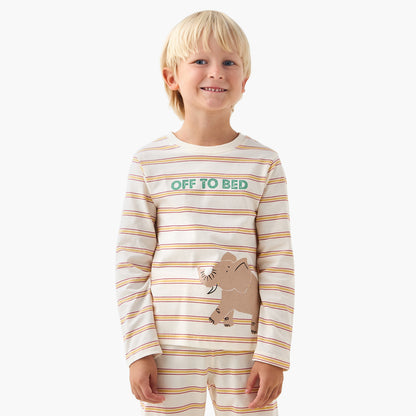 Juniors Cotton Crew Neck Long Sleeves Pyjama Set with Wild Animal Print