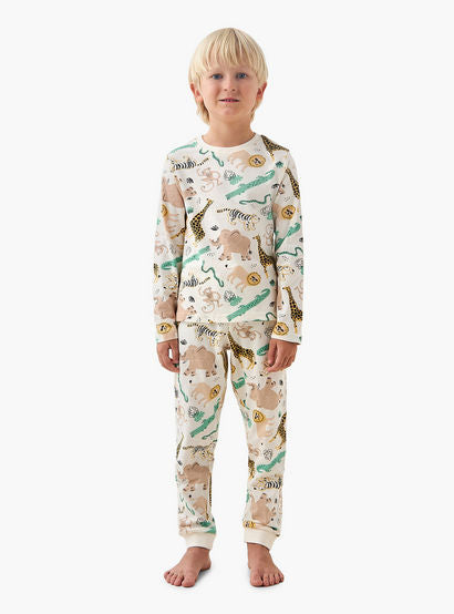 Juniors Cotton Crew Neck Long Sleeves Pyjama Set with Safari Print-boys-clothing-nightwear-image-1
