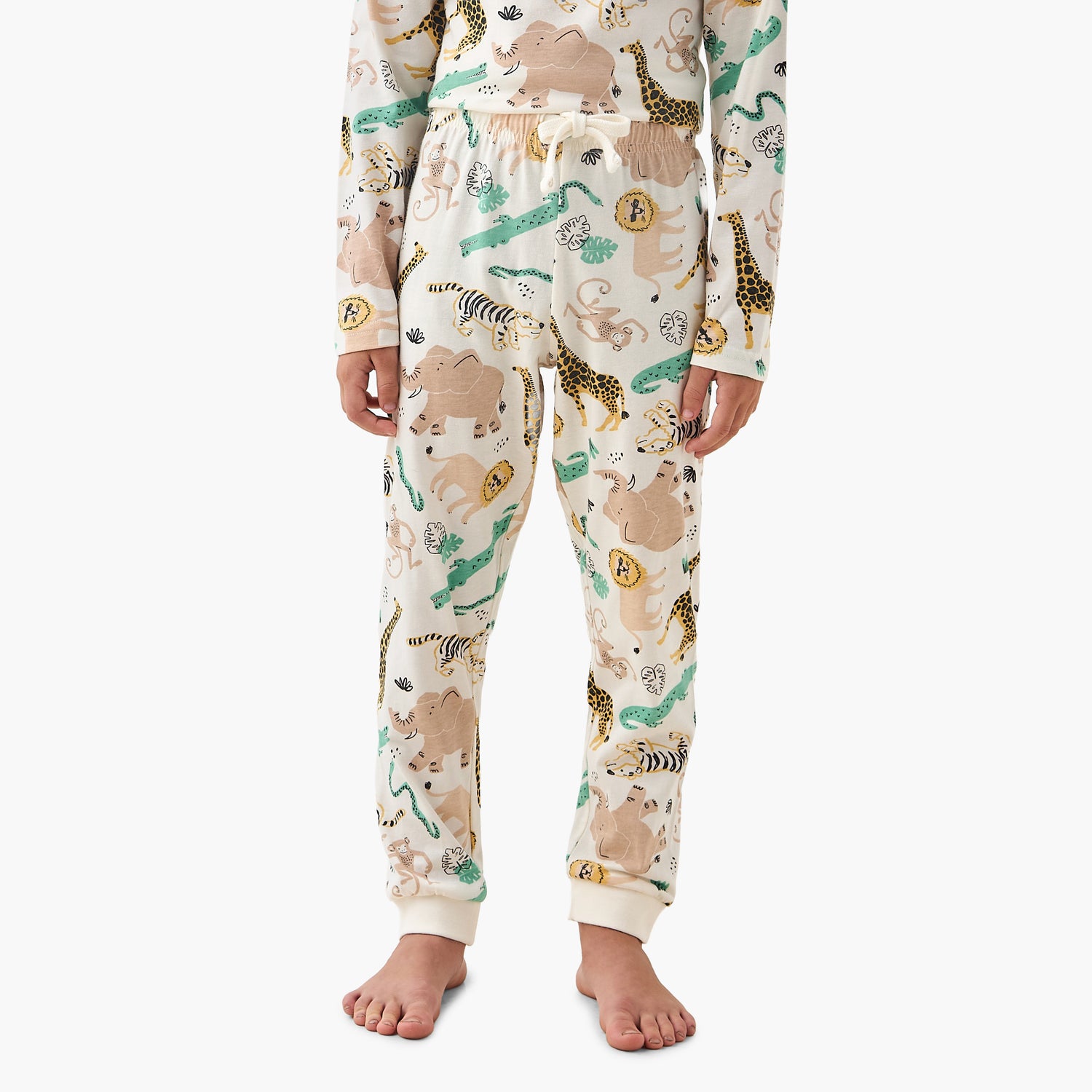 Juniors Cotton Crew Neck Long Sleeves Pyjama Set with Safari Print