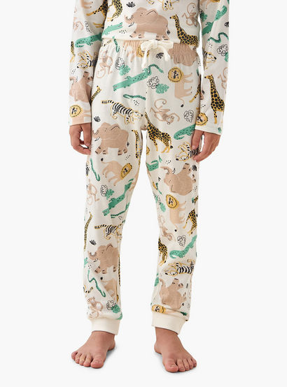 Juniors Cotton Crew Neck Long Sleeves Pyjama Set with Safari Print-boys-clothing-nightwear-image-3