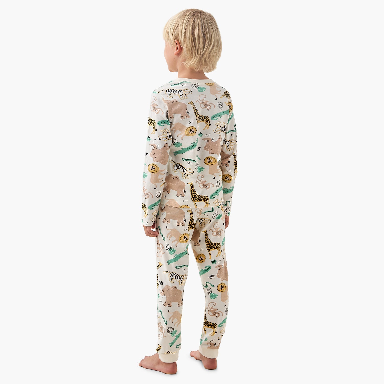 Juniors Cotton Crew Neck Long Sleeves Pyjama Set with Safari Print