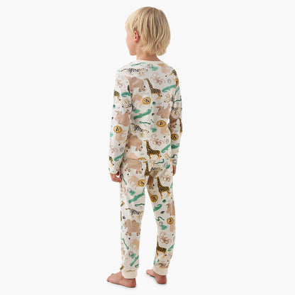 Juniors Cotton Crew Neck Long Sleeves Pyjama Set with Safari Print