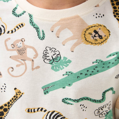 Juniors Cotton Crew Neck Long Sleeves Pyjama Set with Safari Print