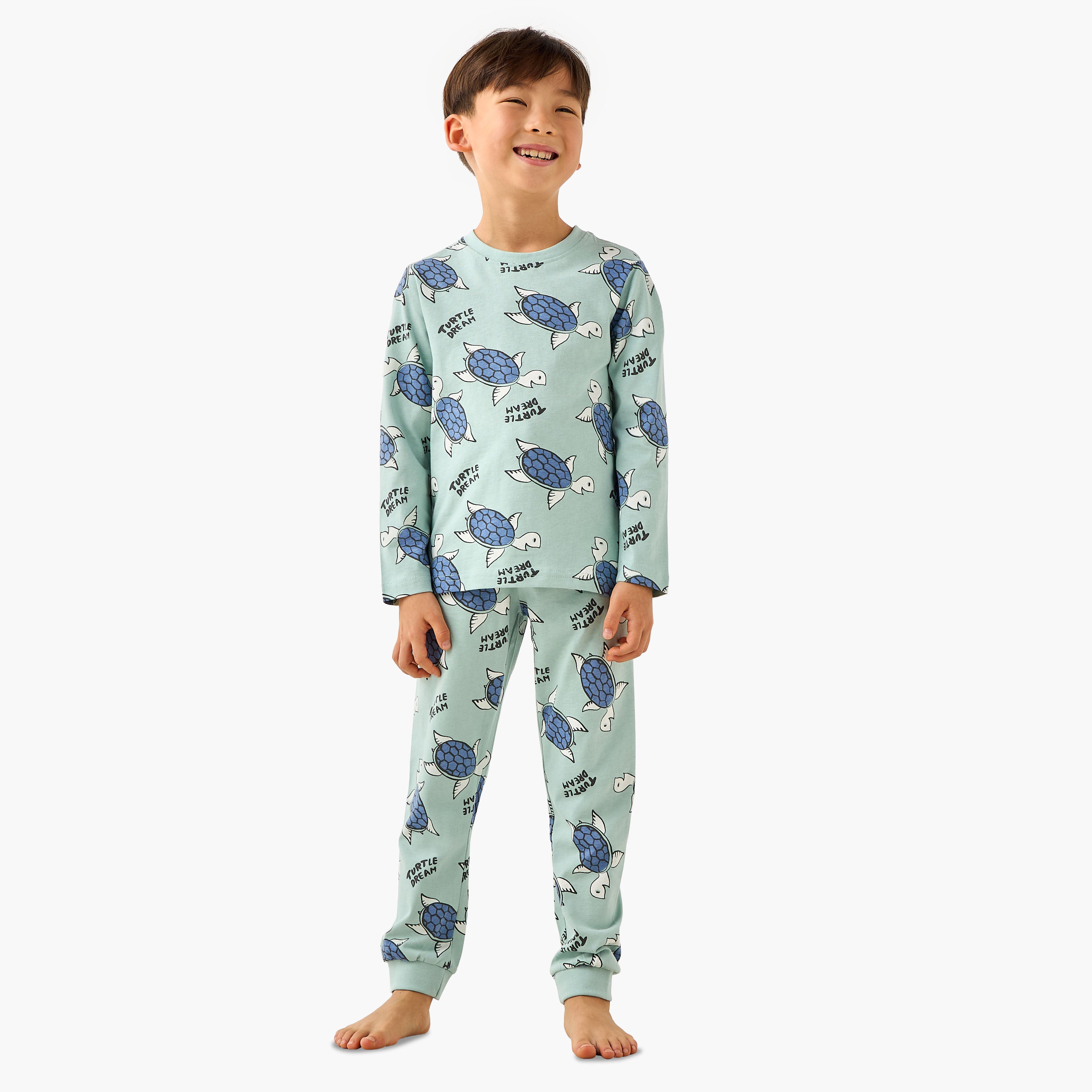 Juniors Cotton Crew Neck Long Sleeves Pyjama Set with Wild Animal Print