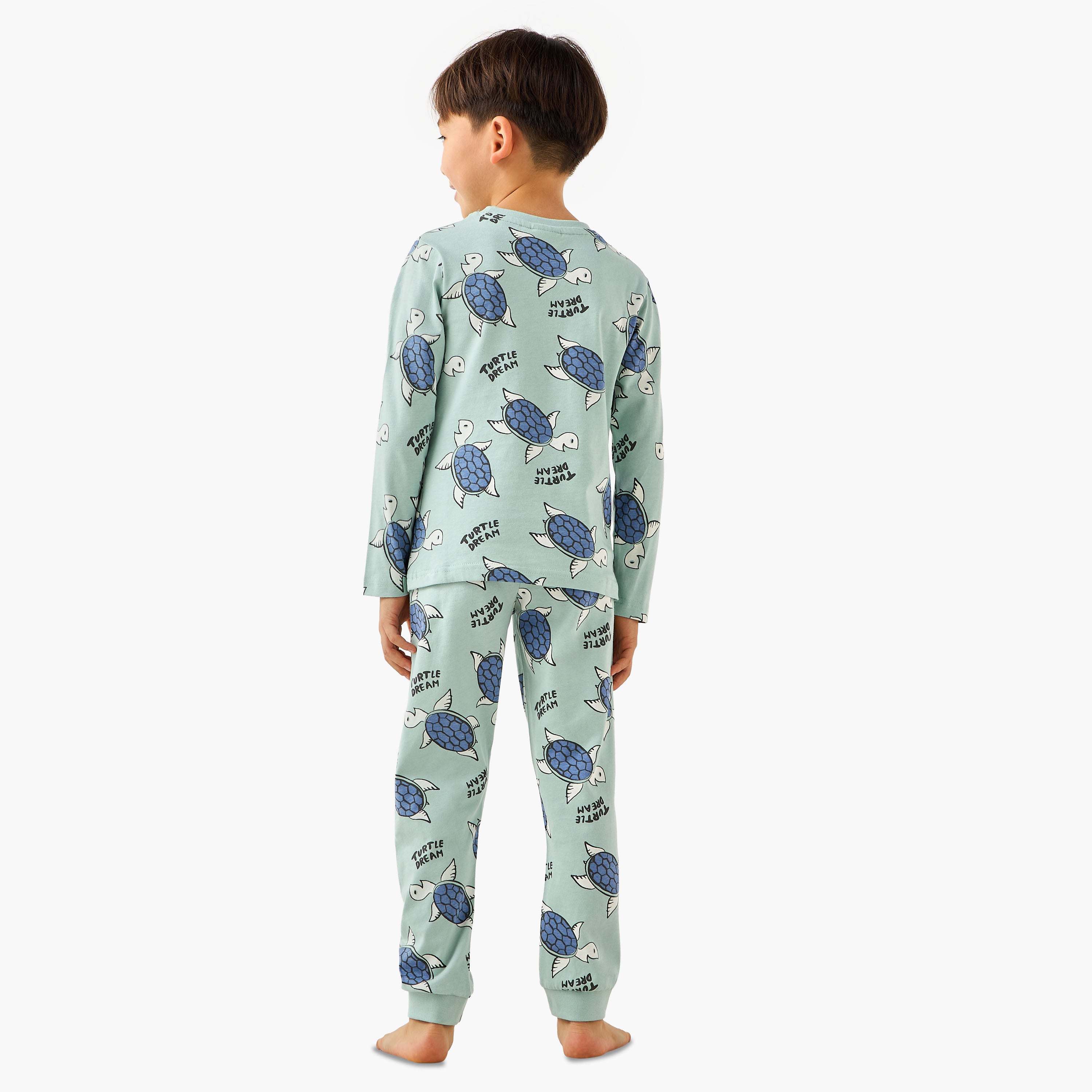 Juniors Cotton Crew Neck Long Sleeves Pyjama Set with Wild Animal Print