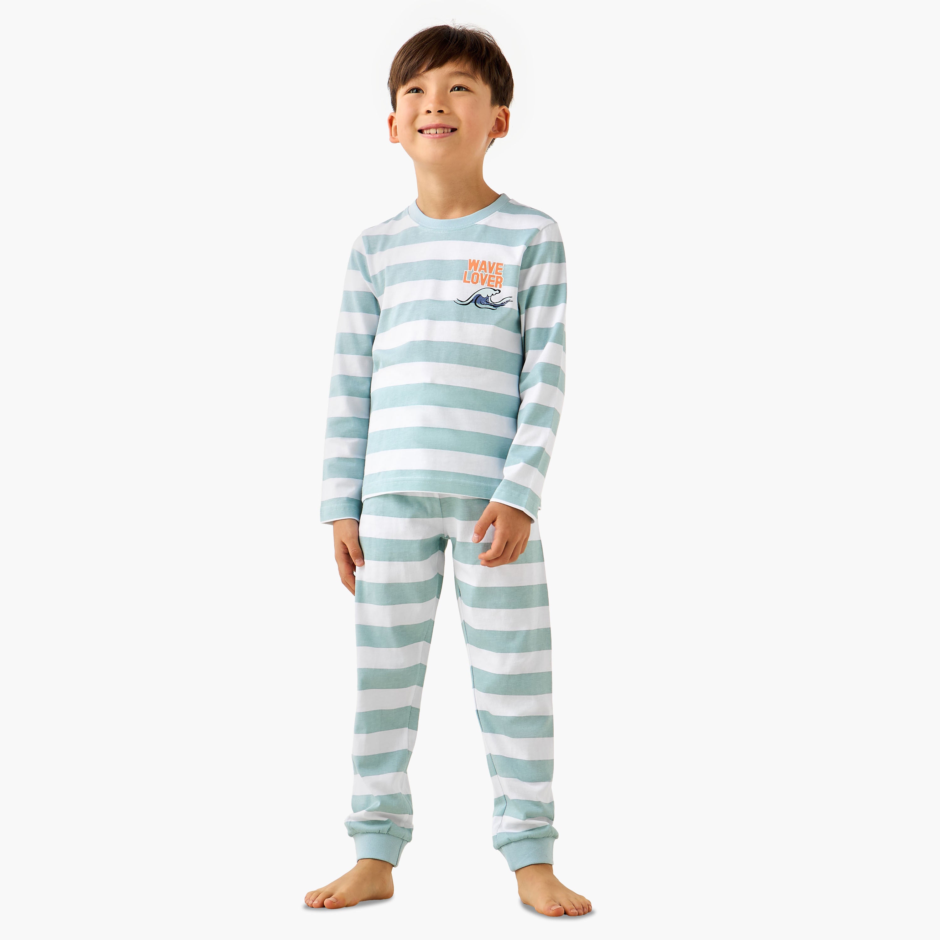 Juniors Cotton Crew Neck Long Sleeves Pyjama Set with Underwater Print