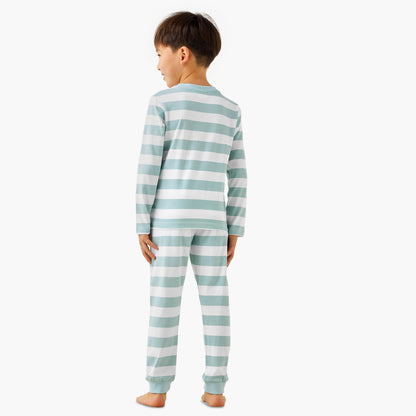 Juniors Cotton Crew Neck Long Sleeves Pyjama Set with Underwater Print