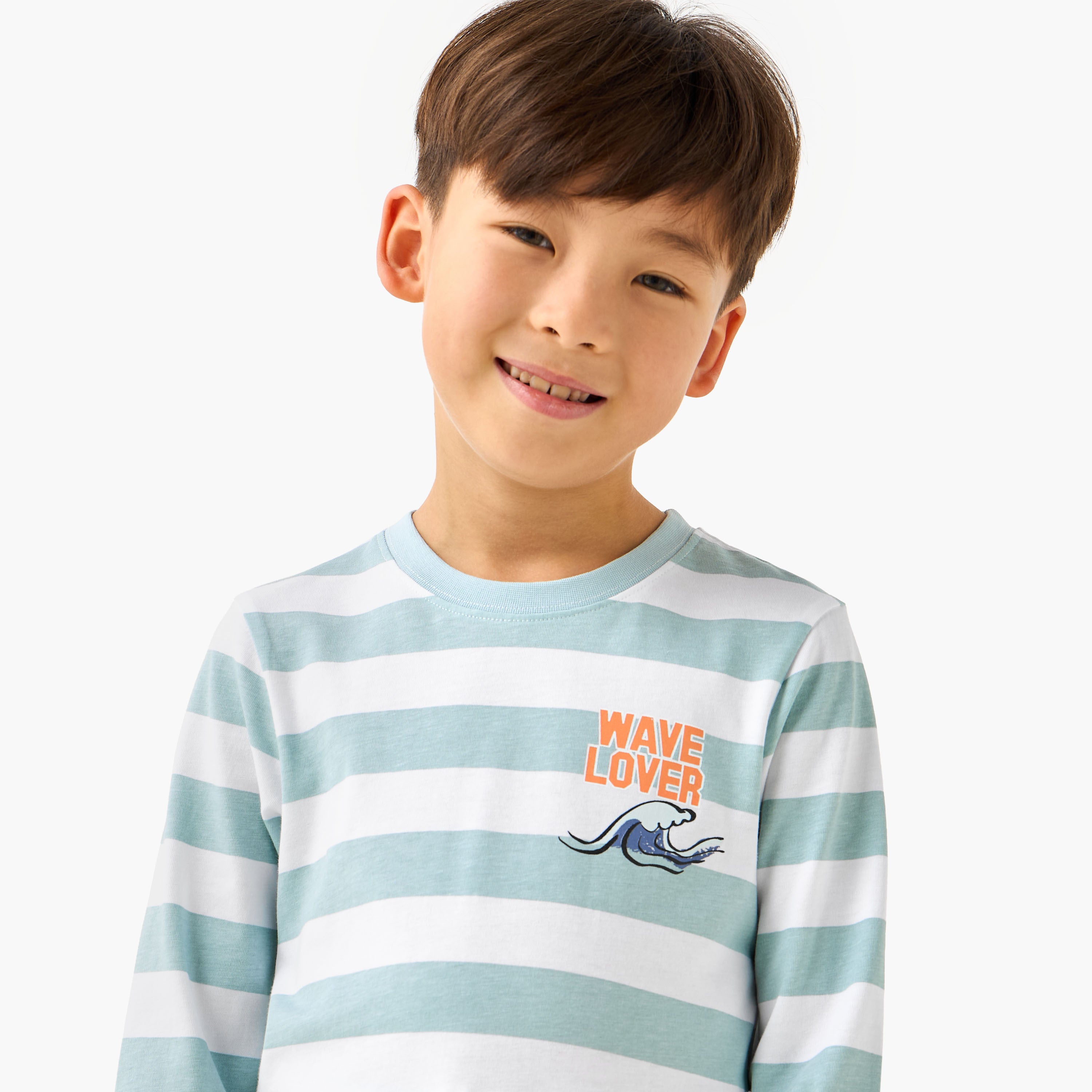 Juniors Cotton Crew Neck Long Sleeves Pyjama Set with Underwater Print