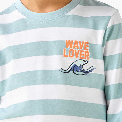 Juniors Cotton Crew Neck Long Sleeves Pyjama Set with Underwater Print