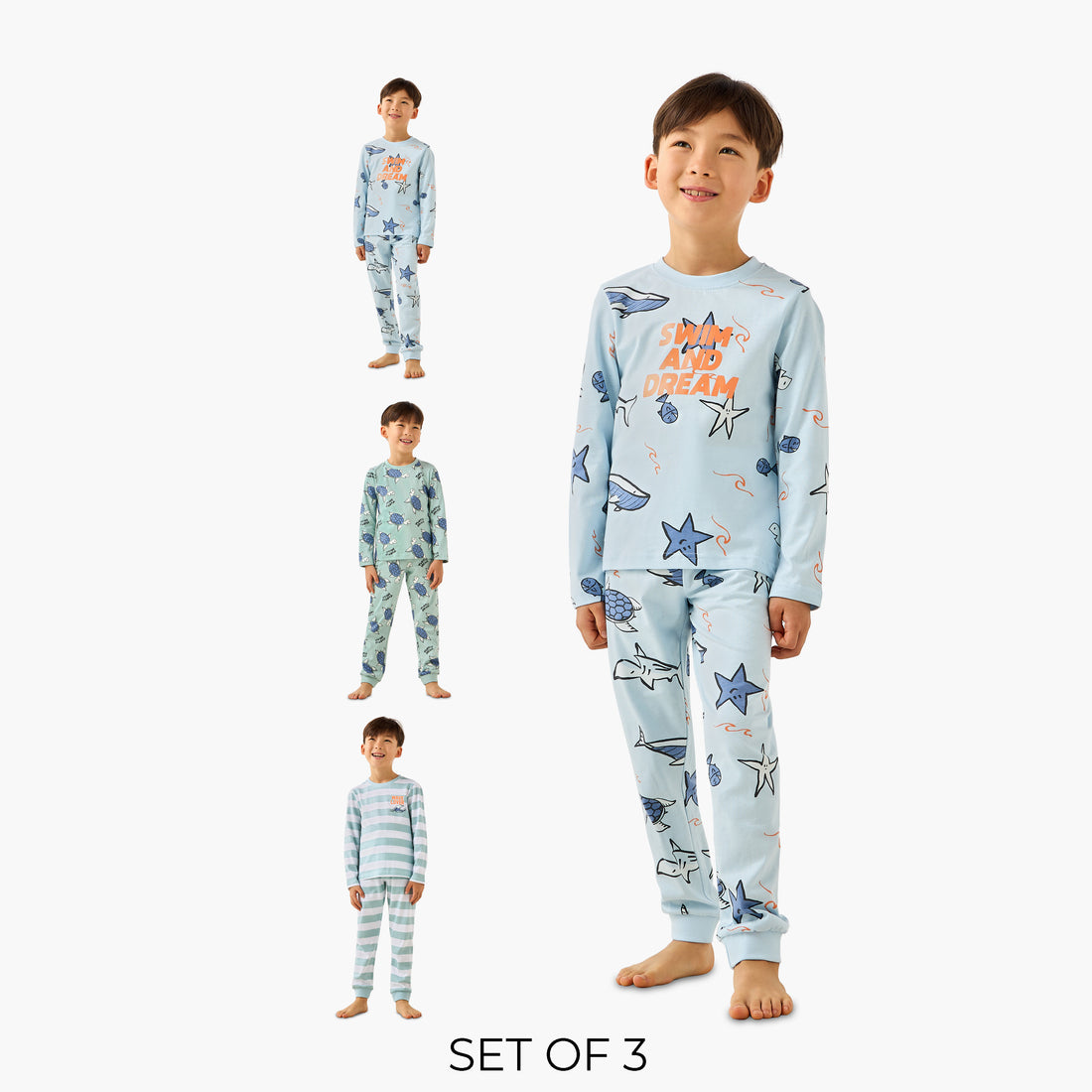 Juniors Cotton Crew Neck Long Sleeves Pyjama Set with Safari Print