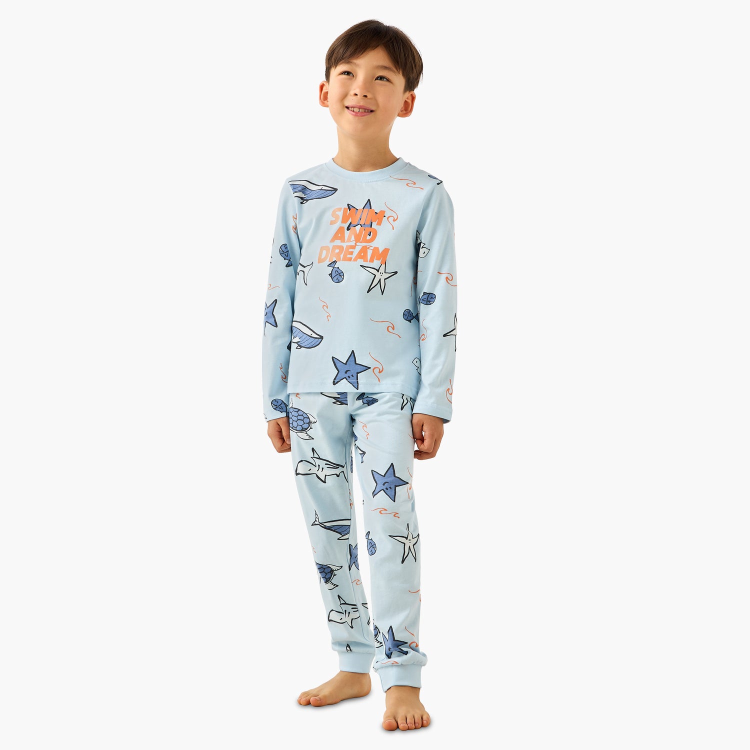 Juniors Cotton Crew Neck Long Sleeves Pyjama Set with Safari Print