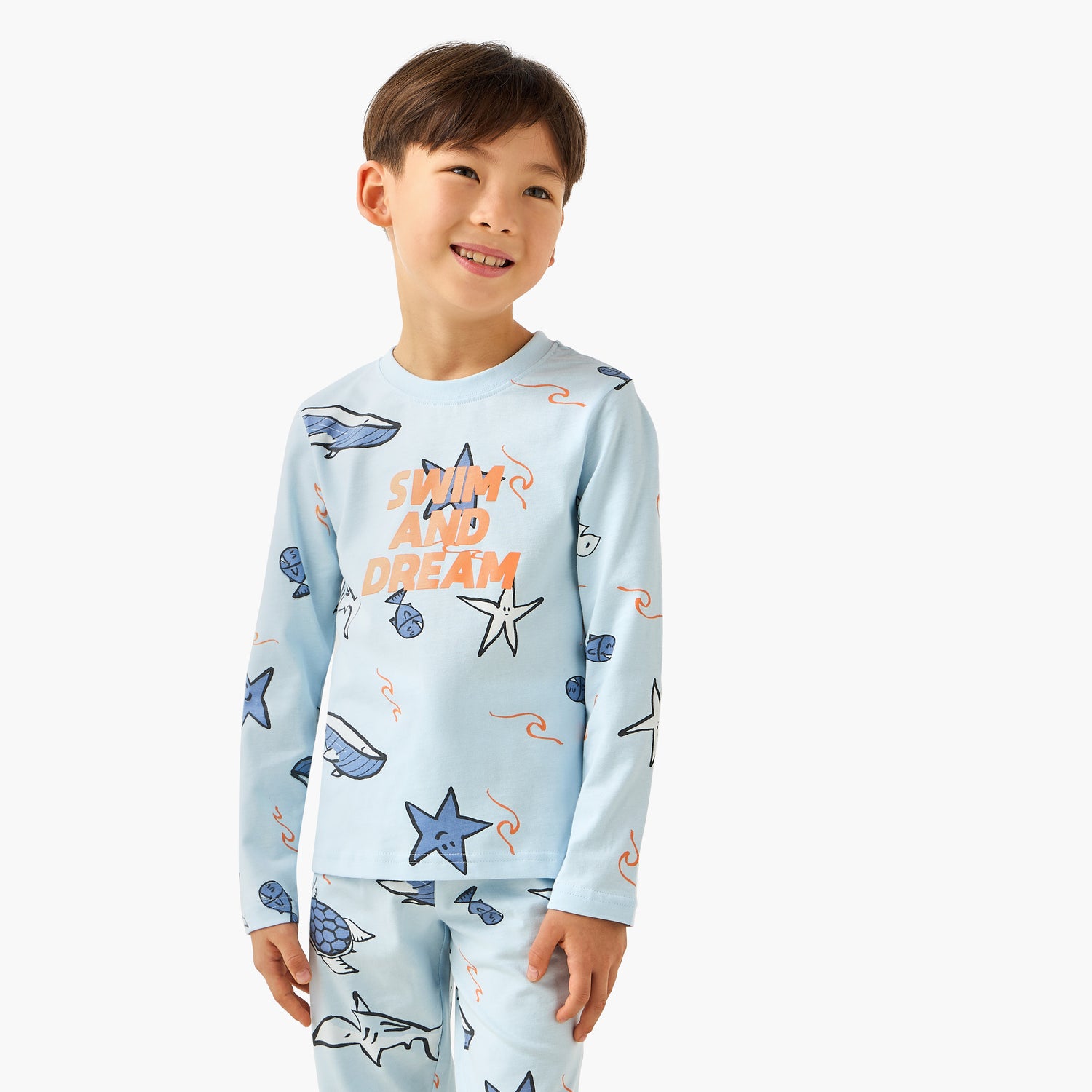 Juniors Cotton Crew Neck Long Sleeves Pyjama Set with Safari Print