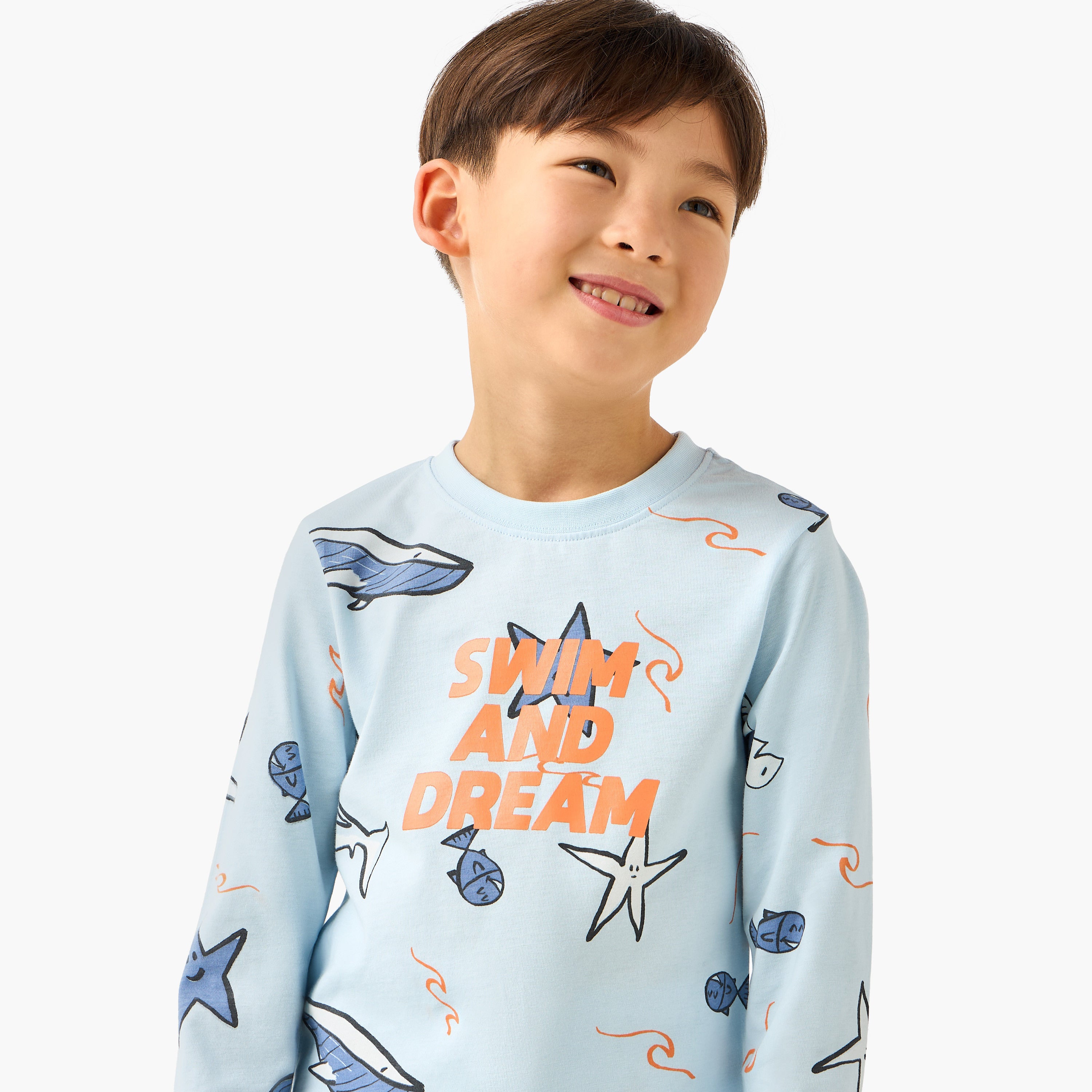 Juniors Cotton Crew Neck Long Sleeves Pyjama Set with Safari Print