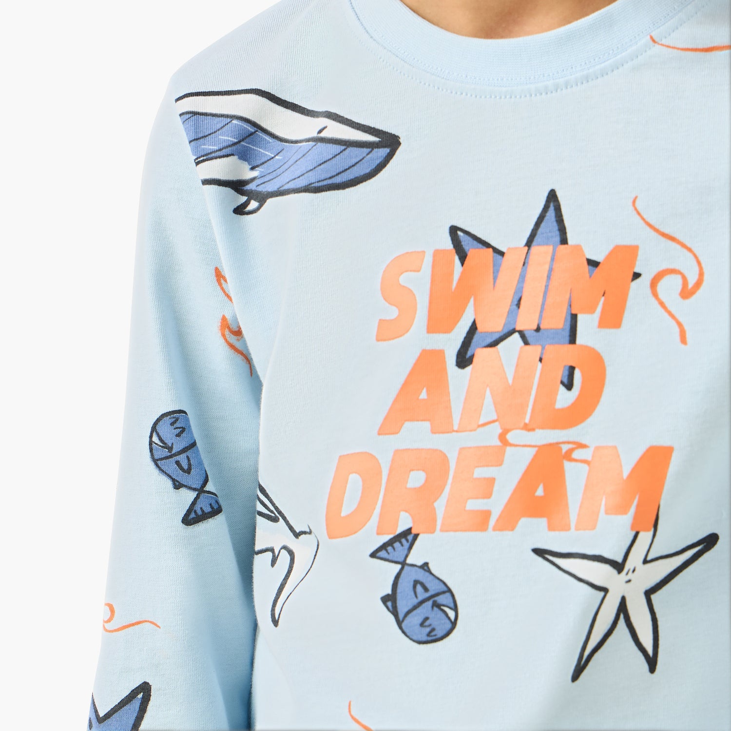 Juniors Cotton Crew Neck Long Sleeves Pyjama Set with Safari Print