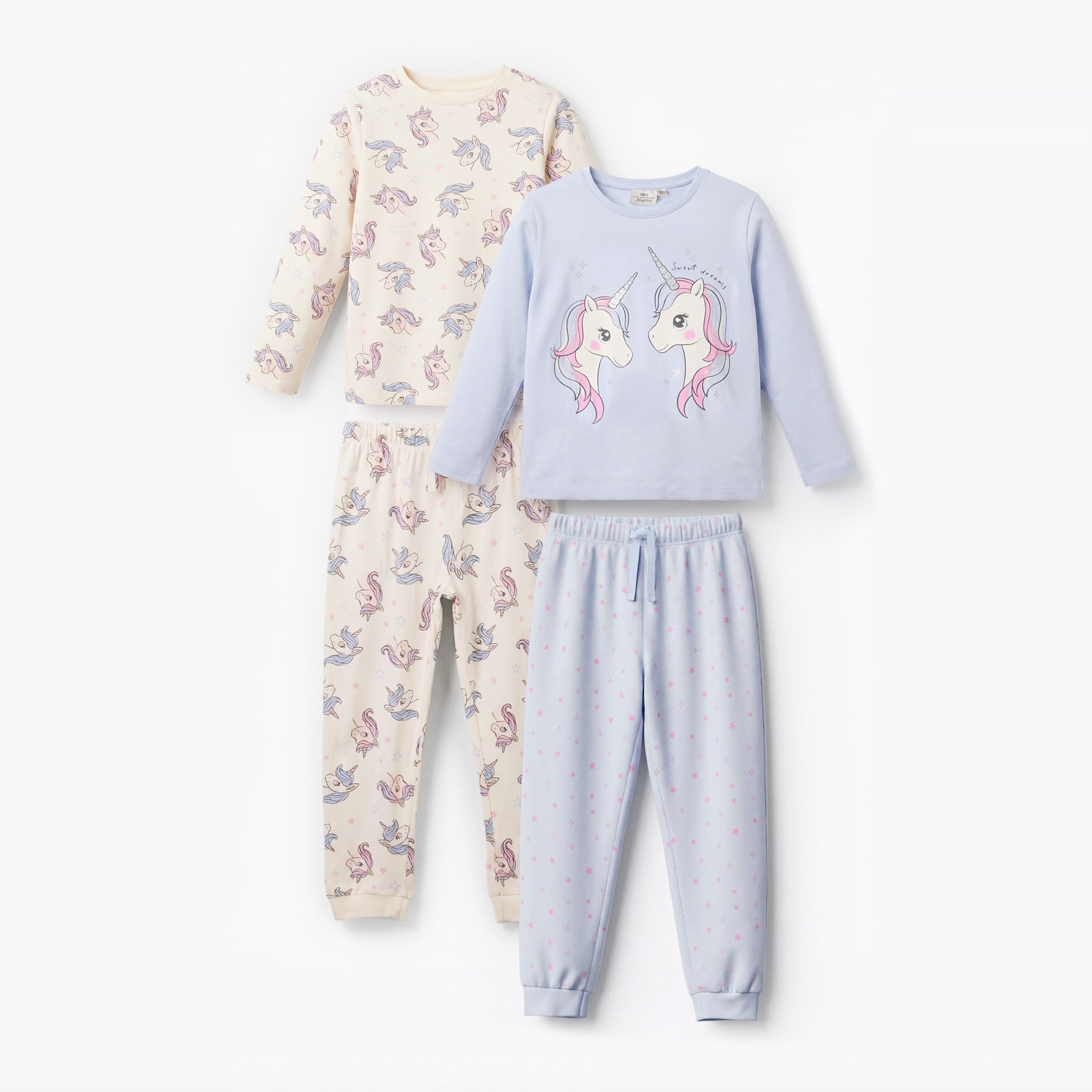 Pack of 2 Juniors Cotton Crew Neck Long Sleeves Pyjama Set with Unicorn Print - Multicolour / 2-3 yrs