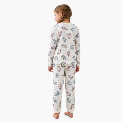 Pack of 2 Juniors Cotton Crew Neck Long Sleeves Pyjama Set with Unicorn Print