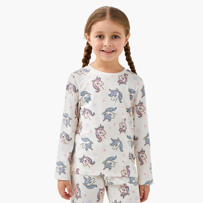 Pack of 2 Juniors Cotton Crew Neck Long Sleeves Pyjama Set with Unicorn Print