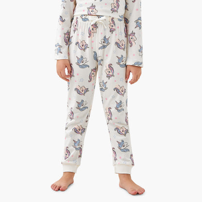 Pack of 2 Juniors Cotton Crew Neck Long Sleeves Pyjama Set with Unicorn Print