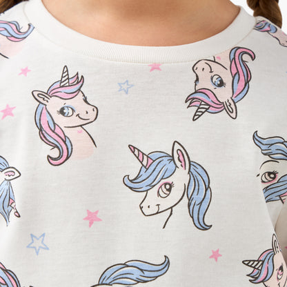 Pack of 2 Juniors Cotton Crew Neck Long Sleeves Pyjama Set with Unicorn Print