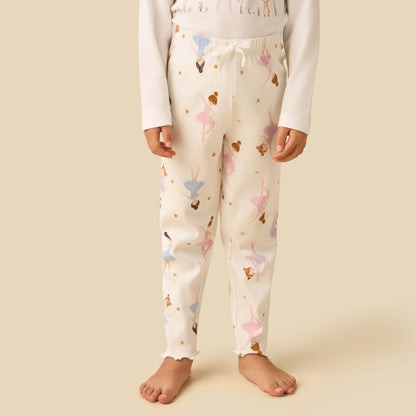 Juniors Cotton Crew Neck Long Sleeves Pyjama Set with Ballerina Print