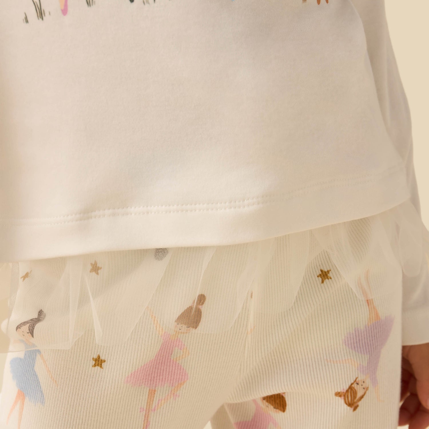 Juniors Cotton Crew Neck Long Sleeves Pyjama Set with Ballerina Print